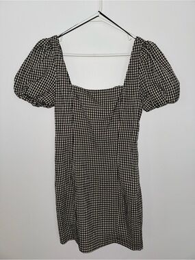 The Native One Gingham Puff-Sleeve Square Neck Mini Dress